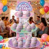 NF ORANGE 3-Tier CartoonHouse Cupcake Stand,Pink Cat Birthday Dessert Stand