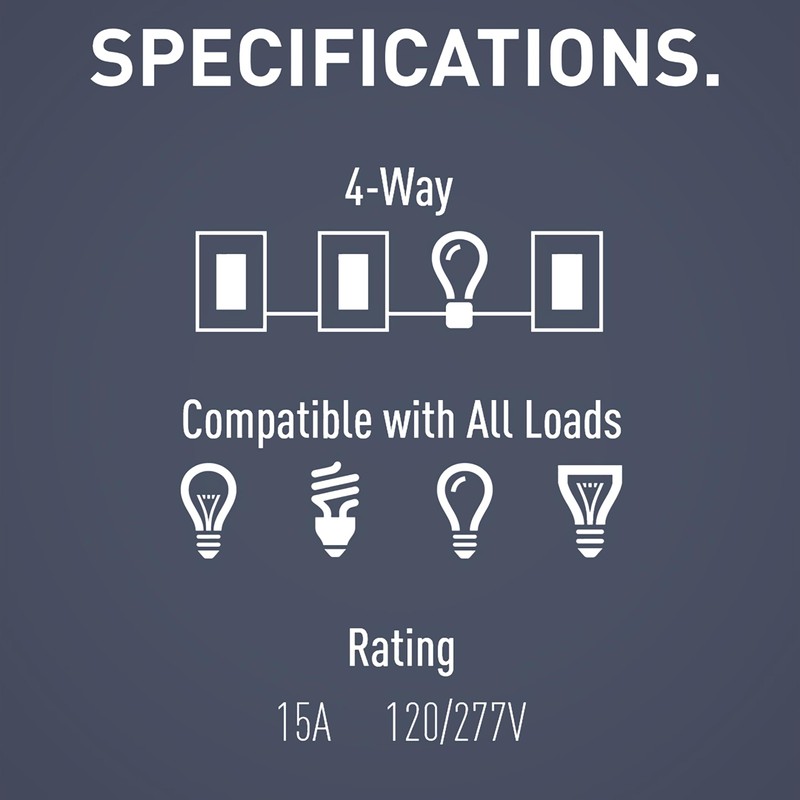 Legrand radiant TM874BKCC6 15 Amp Rocker Wall Switch, 4-Way Decorator