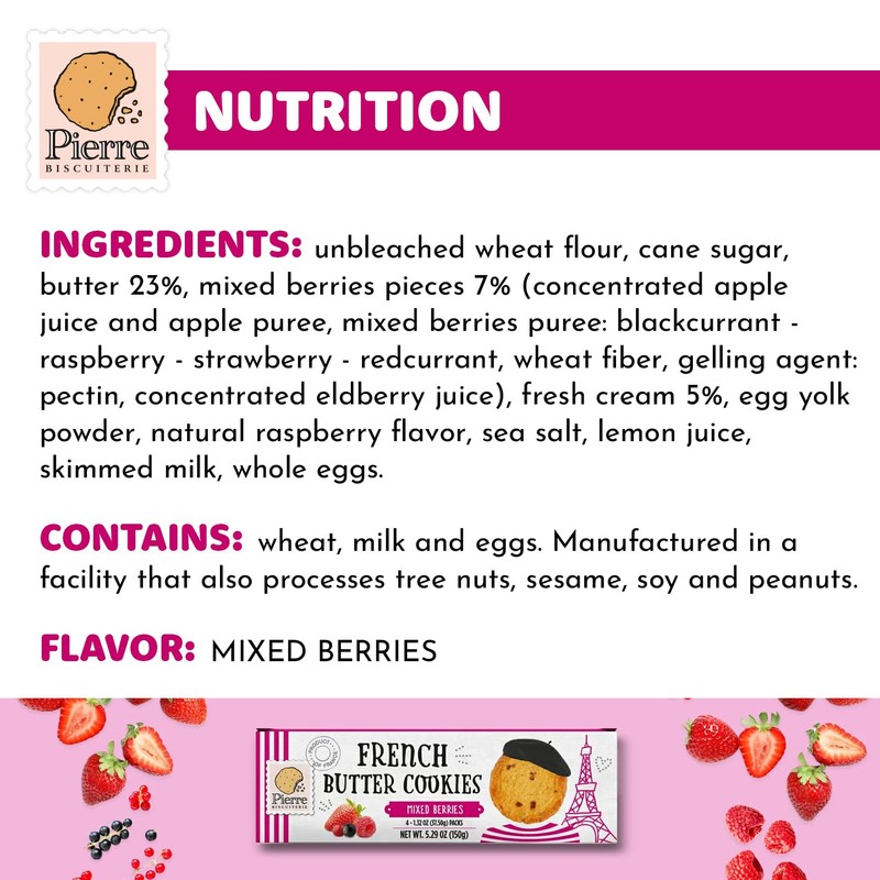 Pierre Biscuiterie French Butter Cookies with Mixed Berries 5.29 Ounce