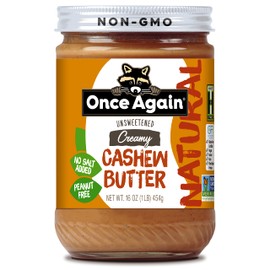 Once Again Natural Creamy Cashew Butter, 16oz - Unsweetened - Peanut Free, Gluten Free Certified, Vegan, Kosher - Glass Jar