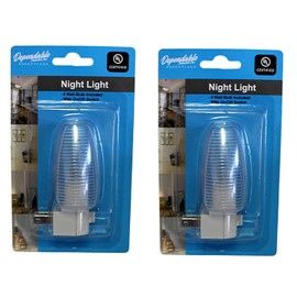 Set of 2 Night Light On/Off Switch UL Certified White Base Clear See Thru Top Suitable for Bathroom, Bedroom, Hallway, Kids Room (Traditional)