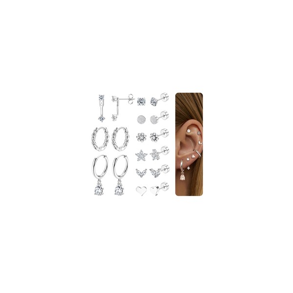 ZELORES 9 Pairs Flat Back Stud Earrings for Women Stainless