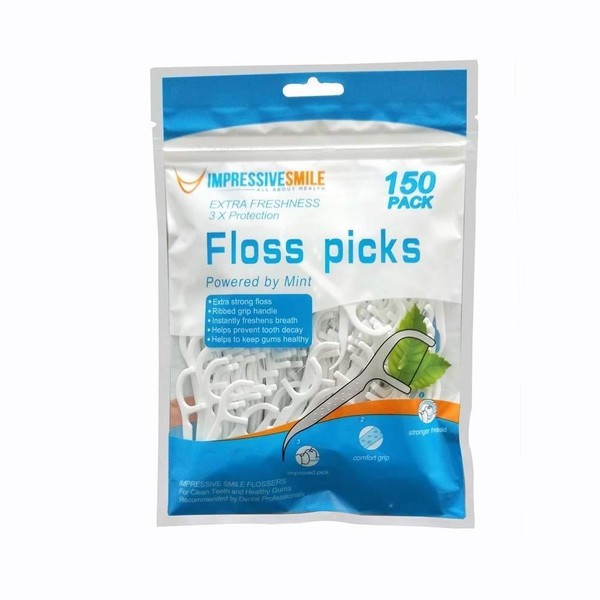 Impressive Smile Floss Picks Mint Flavor |Extra Strong| 150-Count | 1-Pack