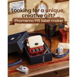 Phomemo P15 Retro Label Maker Machine with Tape, Bluetooth Vintage Label Printer for Gifts, Decorations, Fabric Name Tags, One-Touch Date Printing and Inspiration Button, Vintage Red