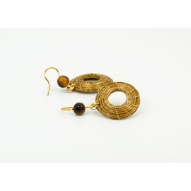 Open Mandala Earrings 2 cm Vegetable Gold with Tiger's Eye