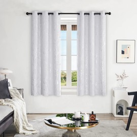 Deconovo Blackout Grommet Silver Pattern Printed Curtains, Greyish White/Silver Tree Branch, 42W x 45L