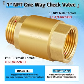 Boltigen 2Pcs 1in NPT Spring Check Valve, Brass Non Return One Way Check Valve, Vertical Inline Water Backflow Preventer for Well, Pump, Tank (1" Female * 1'' Male)