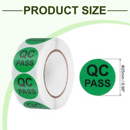 sourcing map 2Roll 1000Pcs QC Pass Labels, 1 Inch Round Inventory Quality Control Stickers for Warehouse Management Organization Inspection, Green