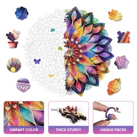 Ruikiyart Colorful Crystal Flower Wooden Jigsaw Puzzles for Adults Puzzles 500Pcs Unique Irregular Shape Cut Family Puzzles for Kids and Adults on Birthday,Festivals 16.7”x16.5”