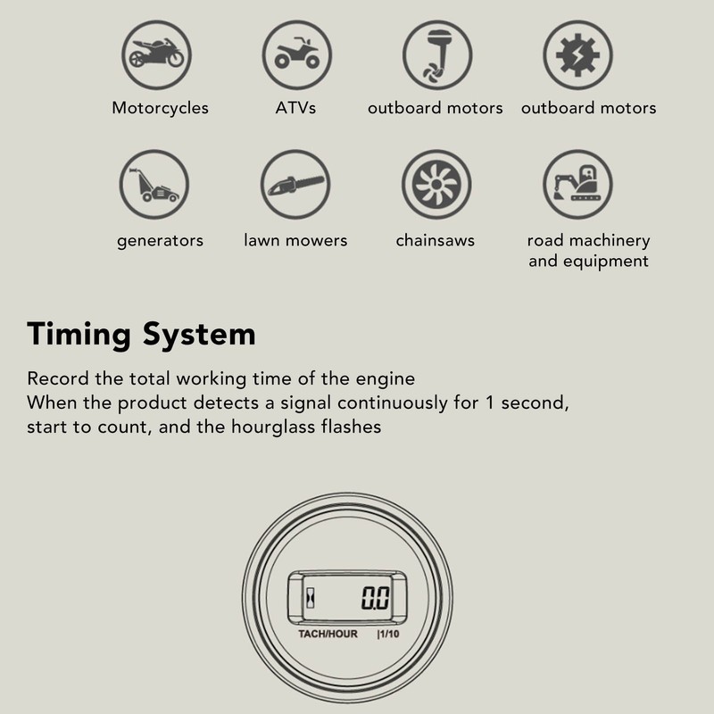 Tach Hour Meter LCD Display Round High Accuracy RPM Hour