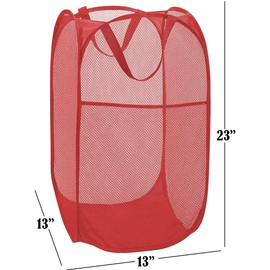 BATTOO Deluxe Strong Mesh Pop up Laundry Hamper Basket with Side Pocket for Laundry Room, Bathroom, Kids Room, College Dorm or Travel Red