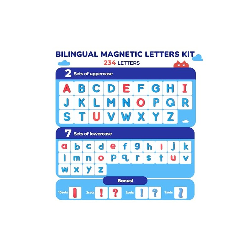 JoyCat Bilingual Magnetic Letters Kit 255 Pcs – Spanish &