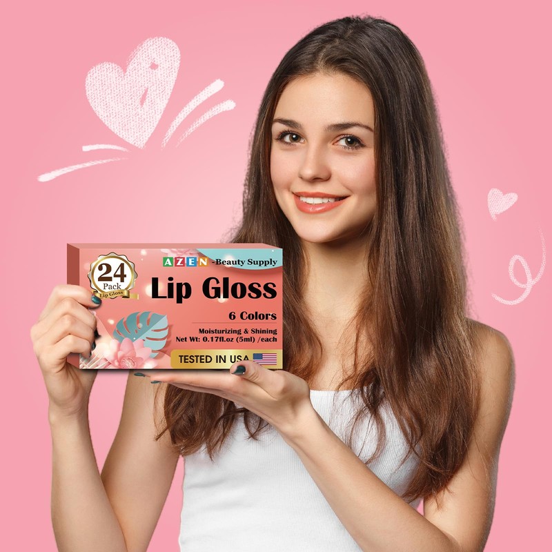 AZEN 24 Pack Lip Gloss Set, Color Lip Oil for