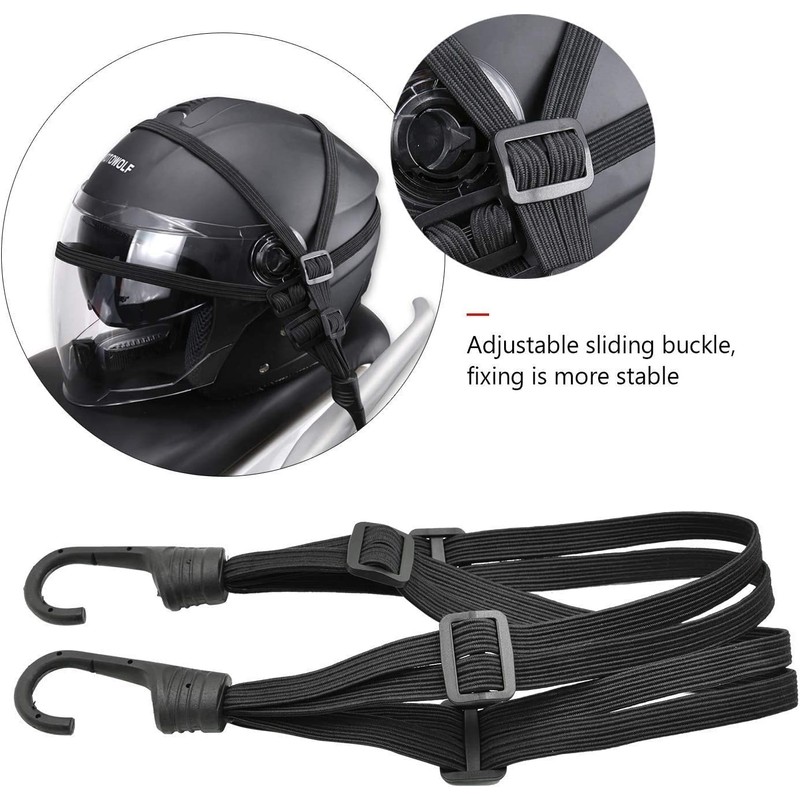 Watris Veiyi Helmet Rope, 63cm/24.8" Motorcycle Helmet Strap, Black Retractable