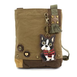 CHALA Womens' Canvas Patch Crossbody Handbag Boston Terrier - Olive