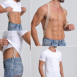 LazarsSpace 2 Clips Men's Suspenders X-Back Clip-On Elastic Braces for Formal and Casual Wear (Beige)