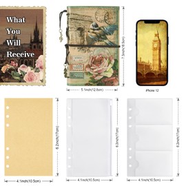 Leather Journal Notebook, Vintage Refillable Journal for Women Girls, Thick Blank Pages for Sketchbook, Planner, Diary, Travel Journals to Write in with Binder Pockets, Beautiful Journal Gift