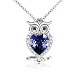WINNICACA Women's Owl Necklace S925 Sterling Silver with Birthstone Pendant Cute Animals Jewellery Gifts for Women Girls Owl Lovers, Sterling Silver, Cubic Zirconia