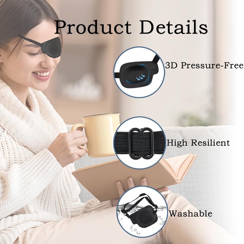 3PCS Adjustable Right Eyepatch Soft Black 3D Eye Patches Comfortable