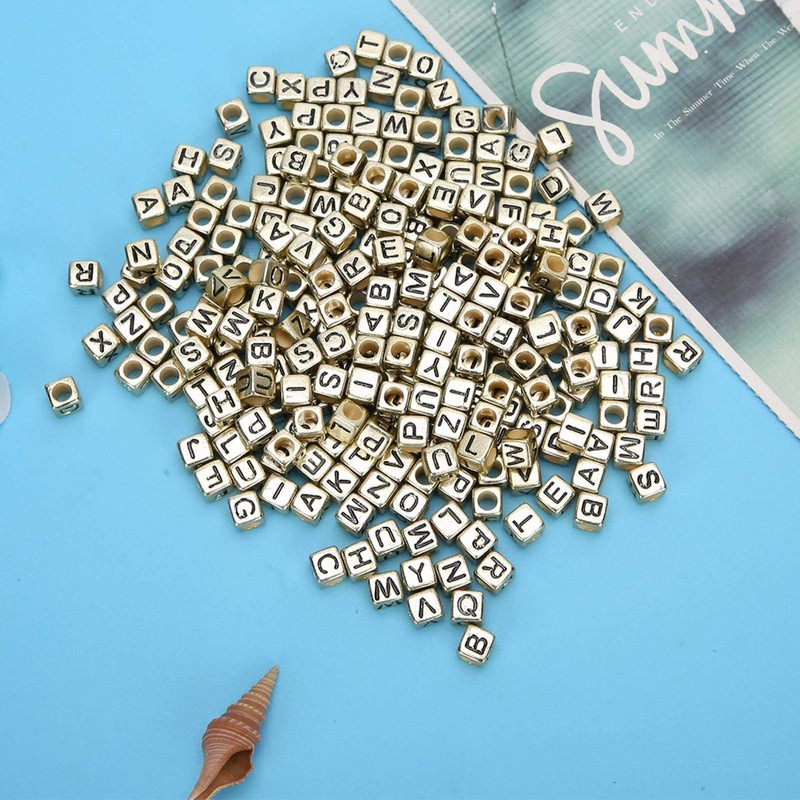 500 cuentas de letras, pulseras de plata cuadradas de acrílico
