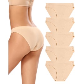 voenxe Women Bikini Underwear,Seamless Breathable Ladies Panties,No Show Comfortable Briefs Undies for Women,Hipster,5-Pack