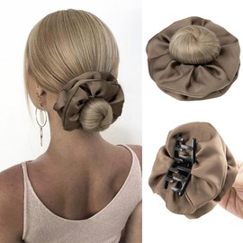 SARLA Small Sleek Claw Clip Hair Bun with Hair Scrunchies Hairpieces for Women Synthetic Elegant Updo Donut Chignon Ponytail Ease Use Sunny Blonde