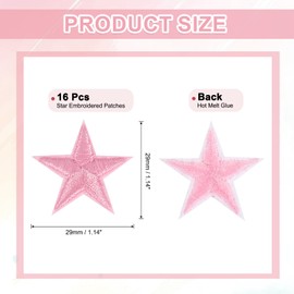 sourcing map 16Pcs Iron on Star Patches, Sew on Star Embroidered Patches, Decorative Repair Patch Applique for DIY Crafts Backpacks Bags Hats Clothes, 29mm Pink