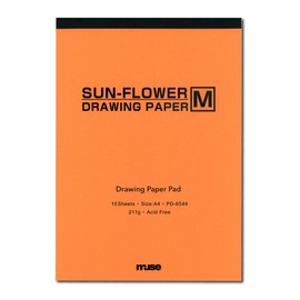 Muse PD-6544 A4 Watercolor Paper, Sunflower M Drawing Pad, A4, 7.5 oz (211 g), White, Pack of 15
