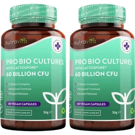60 Billion CFU Probiotic Cultures (2 Packs of 60) - Scientifically Backed Lactospore® for Good Gut Flora - Enteric Coating to Ensure Probiotics are Delivered Directly to The Gut - UK Made by Nutravita