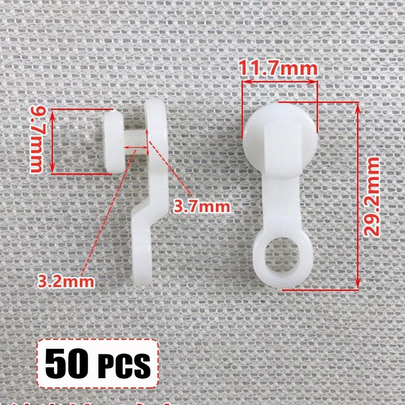 Curtain Glider Hooks White Plastic Curtain Hook, Pack of 50