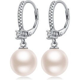 Women's Pearl Earrings 925 Sterling Silver Natural Freshwater Pearl Drop Earrings For Women, Silver