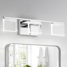 OKELI LED Modern Bathroom Vanity Light Fixtures, 3-Light, 19.1 Inch, 6000K Crystal Bubble Wall Lighting Fixtures Over Mirror, Dimmable Chrome Bathroom Vanity Lights Bar for Bedroom