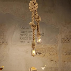 STARRYOL STARRYOL Industrielle Pendelleuchte, STARRYOL Doppelkopf-Hanfseil-H?ngeleuchte fr Esszimmer, Flur, Restaurant, Bar, Caf C L?nge 60 cm
