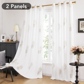 Deconovo Blackout Curtains, Decorative Silver Foil Print Room Darkening Curtain for Living Room, Room Darkening Drapes for Bedroom, Grommet TopPure White/Tree52x95 Inch, 2 Panels