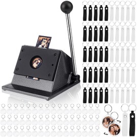 61 llaveros de botón para hacer fotos, fotos, llavero, estación, kit de bricolaje a granel, cortador de papel de 25 mm, 30 llaveros con marco acrílico de doble cara, 30 llaveros de piel