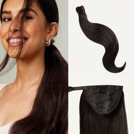 Luxy Hair 16" Mocha Brown Ponytail Clip-In Hair Extension (100 grams) 100% Remy Human Hair, Quick Up-do, 1-Piece Set, Natural Blend