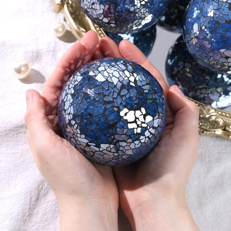 DomeStar 3PCS Decorative Balls, Mosaic Glass Orbs Centerpiece Balls 4inch