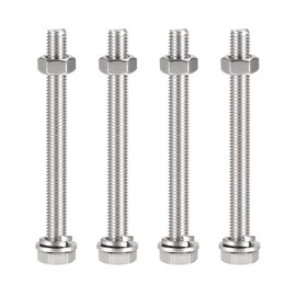 sourcing map M10 x 110mm Hex Head Screws Bolts, Nuts, Flat & Lock Washers Kits, 304 Stainless Steel Fully Thread Hexagon Bolts 4 Sets