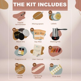 SoftOwl Premium Soy Candle Making Kit with Electric Melter - Soy Wax, Big 4 Tins, 2 Pleasant Scents, Color Dyes & More - Perfect as Home Decorations - DIY Starter Scented Candles Making Kit