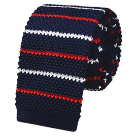 Men Classic Navy Red White Woven Silk Knitted Ties Stripes Designer Cotton Necktie Neckwear