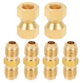PATIKIL 2 Pcs 1/4" x 1/4" Female Flare Swivel Brass Adapter, 4 Pcs 1/4" x 1/4" Male Flare Coupler Coupling Brass Pipe Fittings, Union Flare Tubing Fitting Valve Connector