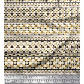 Soimoi Brown Velvet Fabric Aztec Geometric Print Fabric by The Yard 58 Inch Wide