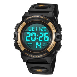 Kids Watch Boys Digital Boys Sports Watch Outdoor Multifunction 50M Waterproof Alert Date Day Display, 02-gold