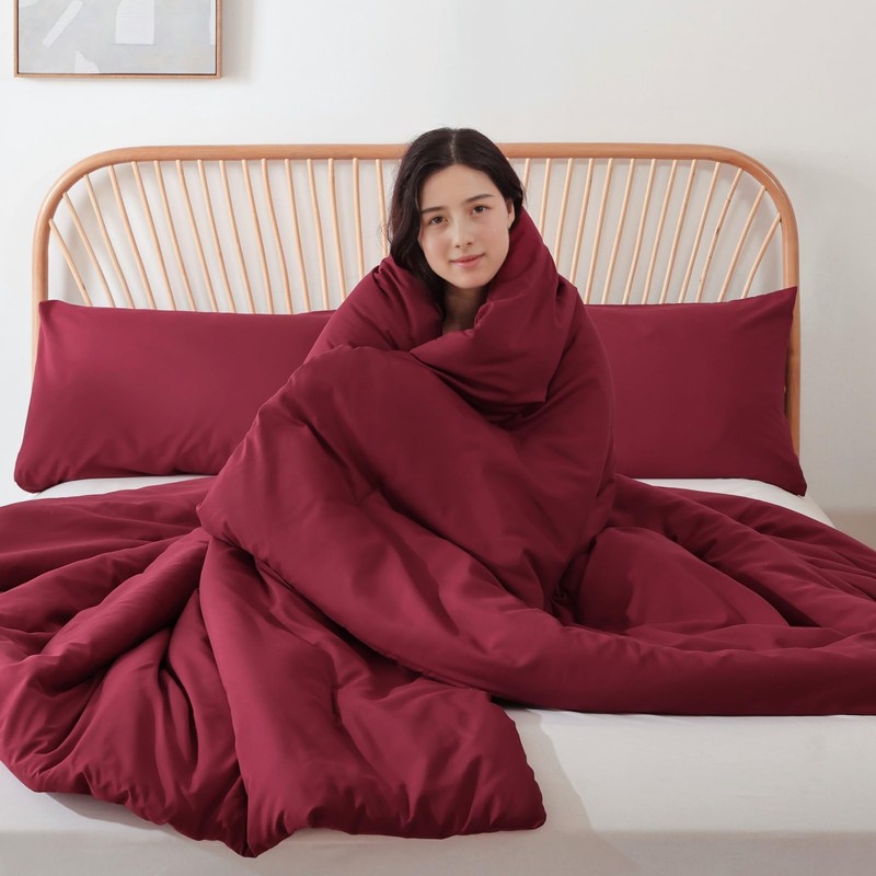 ROSGONIA King Size Comforter Set Dark Red,3pcs King Comforter Set(1