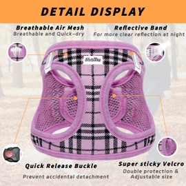 Maiiu Dog Harness and Leash Set, No Pull Adjustable Reflective Step-in Puppy Harness with Padded Air Mesh for Small Medium Dogs and Cats(S, Pink Checkered)
