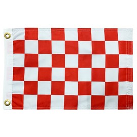 Flagolden Racing Red and White Checkered Flags 12x18 Inches,3 Ply Polyester Double Sided Boat Flag Made in USA,with 2 Strong Brass Grommets and 4 Sewn Stripes Heavy Duty Nylon Indoor or Outdoor Banner