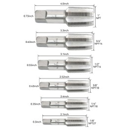 HFS(R) 6-piece NPT pipe tap set Machine Screw Metric Tap and Die Bit Set，sizes includes 1", 3/4", 1/2", 3/8", 1/4", and 1/8"