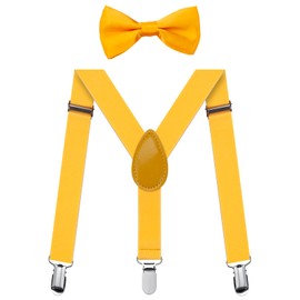 FACATH Kids Braces Bowtie Sets for Christmas Party Costume Dress, Y-Shape Adjustable Suspenders With Bow Ties Gift Idea For Boys And Girls (Yellow)