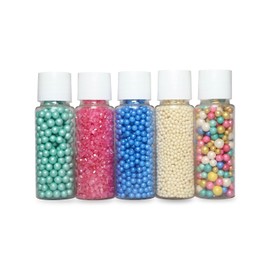 Sprinkles - Confect Sprinkles for Cakes & Cupcakes Decoration Assorted pack of 5 Farewell Party Disco Ball Mashup Sprinkles Mix Teal, Blue, White & Golden Dragees Pink Sparkling Sugar - 3.5 Oz