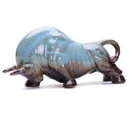WEALTHCOMING Wall Street Bull Arts Statues,Exquisite Ceramic Fortune Bulls Figurines and Sculptures Home & Office Tabletop Decor (Unstoppable-Blue)